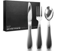 Utensilios pesados para temblores y pacientes Parkinsons de BUNMO - Juego de cuchillos de plata, tenedor, 2 cucharas y bolsa de viaje - Adaptive Coming Flatware ayuda a la mano BD3242, 3 Piece