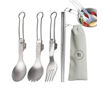 Utensilios Portátiles para Acampada - Juego De 4 Piezas De Cubiertos De Titanio - Set De Cubiertos Multifuncional | para Familia, Amigos, Adultos, Hombres, Mujeres, Uso en Exterior, Comida Diaria y Pi