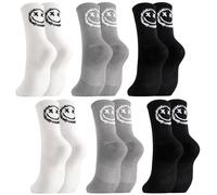 Utensilsto 6 pares de calcetines de tenis para mujer y hombre, 38-42, calcetines deportivos de algodón con diseño de sonrisa, divertidos calcetines locos para correr, tenis, deportes, ocio, uso diario