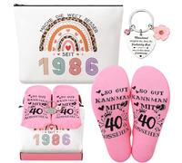Utensilsto Divertido set de regalo de 60 cumpleaños para mujer, bolsa de cosméticos con estampado de leopardo, calcetines, llavero, para mujer, esposa, madre, abuela, hermana, arcoiris, 40 cumpleaños