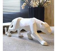 Uterstyle Escultura de leopardo de resina, estatua geométrica de animales de vida silvestre, figura de animal para decoración del hogar, estatua de gato grande, leopardo, león, jaguar (blanco)