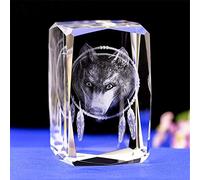 Uterstyle Modelo de Figura de Lobo de Cristal, Adornos de Lobo de Cristal Grabado con láser 3D, Cubo de Cristal de Animales, Escultura de Lobo con Caja de Regalo (50 x 50 x 80 mm)