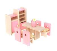 Uterui Juego de Muebles de Madera para Comedor de casa de muñecas a Escala 1:12: Mesa, sillas, Vitrina, jarrón y Juego de construcción.