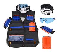 Uteruik Chaleco táctico para niños, Kit de Chaleco táctico para Pistolas Nerf Serie N-Strike Elite con Balas de Recambio, Chalecos tácticos, Clips de Recarga, muñequeras y Gafas, 1 Juego