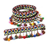 Uteruik Fleco de Pompones, Cinta Jacquard con Borlas, 60 mm x 0,9 m