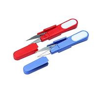 Uteruik Mini tijeras de resorte en forma de U, cortador de hilo para enhebrar, tijeras de costura en forma de U con tapa, 2 piezas (color aleatorio)
