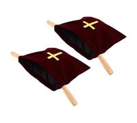 UTHCLO 1 Juego Bolsa de Ofrenda para Iglesia de Terciopelo Burdeos con Bordado Cruz, 2 Unidades con Asas de Madera, 43x25 Cm, para Donaciones, Bautizos y Ceremonias Religiosas 2 Piezas