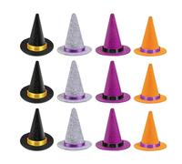 UTHCLO 12 Mini Sombreros de Bruja de Fieltro para Manualidades Decoración de Fiestas y Casas de Muñecas Colores Negro Gris Morado y Naranja Set de 12 Piezas para Halloween y