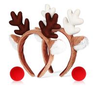 UTHCLO 2 Juegos Diademas de Navidad con Cuernos de Reno y Nariz Roja Divertida y Accesorios Ligeros para Fiestas Temáticas y Cosplay Navideño