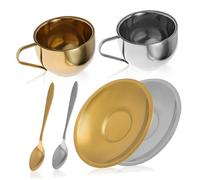 UTHCLO 2 juegos Tazas Café Acero Inoxidable Europeo con Plato y Cuchara Brillo Metálico Aptas Lavavajillas para Hogar Cafetería Banquetes