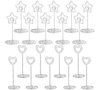 UTHCLO 20 Clips para Tarjetas de Mesa en Acero al Carbono Color Plata Formas de Corazón y Estrella, Soporte Delicado para Fotos en Fiestas y Hogar