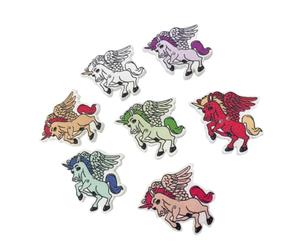 UTHCLO 50 Piezas Botones de Madera Decorativos Diseño de Unicornio, 31x28mm, 2 Agujeros, Ideales para Manualidades y Decoración DIY en Ropa y Accesorios Color Aleatorio