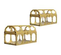 UTHCLO Caja Portátil Forma de Cofre del Tesoro Dorado de Plástico, 2 Piezas Creativas para Banquet y Festival, Organizadora y Bonita para Regalar