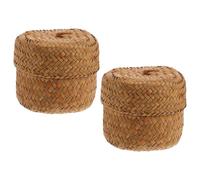 UTHCLO Cesta Tejida a Mano de Algas Marinas Natural, Caja Organizadora de Escritorio 2 Piezas, Contenedor Multiusos Pequeña, Color Marrón, para Almacenamiento y Color