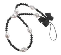 UTHCLO Correa para Teléfono Lazo en Forma de Mariposa, Cordón Antideslizante de Plástico Negro Cuentas de Perla para Muñeca y Decoración Única