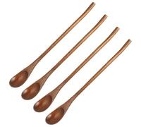 UTHCLO Cucharas de Madera para Mezclar Café 4 Piezas Mango Largo, Cucharas Mezcladoras de Miel y Postres, Utensilios de Cocina Resistentes para Bebidas y Condimentos, Uso Doméstico