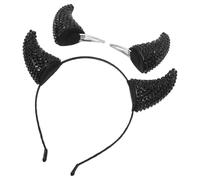 UTHCLO Diadema Cuernos Negros y Pinza Pelo Gemas de Imitación Accesorio para Fiesta y Cosplay Tocado para Disfraz de Carnaval y Eventos Temáticos Set de 2 Piezas