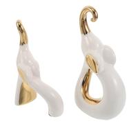 UTHCLO Escultura Decorativa de Cerámica de Elefantes en Tonos Claros y Dorados para Entrada, Adorno Minimalista de Mesa para Dormitorio y Salón, Figura Romántica para Aniversario y San