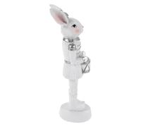 UTHCLO Figura Cascanueces de Conejo Soldado de Resina Plateada, 17 Cm, Adorno de Pascua para Decoración de Mesa y Primavera, Accesorio Temático para Decoración del Hogar