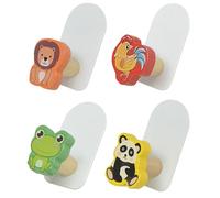 UTHCLO Ganchos Adhesivos Decorativos de Pared 4 Piezas Diseño de Animales Rana Panda León Ave Madera Natural Compactos Taladro para Colgar Toallas Abrigos y Accesorios