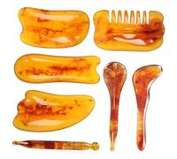 UTHCLO Juego de Masajeador Facial y Tablero Gua Sha de Ámbar 7 Piezas, Herramienta para Cuidado Piel, Raspador para Acupuntura, Uso Corporal y Facial, Circulación Sanguínea,
