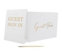 UTHCLO Libro de Firmas para Bodas y Eventos Álbum de Fotos Pequeño para Recortes Cuaderno de Registro de Invitados Papel Reutilizable Blanco y Dorado Adecuado para Recuerdos y