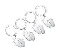 UTHCLO Llavero de acero inoxidable con huella de bebé, set de 4 piezas plateado, colgante para bolso y adorno para llaves, recuerdo para baby shower y regalo de fiesta infantil