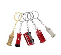 UTHCLO Llavero Vintage Elementos Británicos De Aleación De Zinc, 5 Piezas (autobús Rojo, Cabina Telefónica, Buzón, Reloj Icónico Plateado y Dorado), Adorno Decorativo Para Bolso y Uso Diario