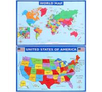 UTHCLO Mapa Grande de América y Mapa Mundi Laminados, Pósteres Educativos para Pared en Aula y Hogar, Útiles Escolares para Aprendizaje de Geografía, Set de 2 Carteles Resistentes