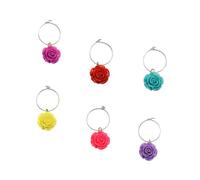UTHCLO Marcadores de Copas de Vino Diseño de Rosa Multicolor, Identificador de Vidrio, Anillos Colgantes para Fiestas y Reuniones, Paquete de 6 Piezas Color Aleatorio
