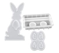 UTHCLO Molde de Silicona para Pascua 3 Piezas Forma de Conejo y Huevo Resistente al Calor Reutilizable Apto para Velas Resina Epoxi y Manualidades Kit para Decoración Festiva de