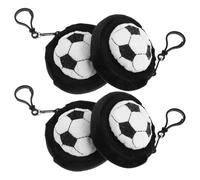 UTHCLO Monedero Deportivo de Peluche en Forma de Balón de Fútbol Negro, Mini Cartera Redonda de 8,9 Cm para Monedas y Auriculares, Set de 4 Piezas, Adecuado para Uso Diario