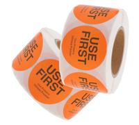 UTHCLO Pegatinas Autoadhesivas Usa Primero para Inventario, Etiquetas para Alimentos de Restaurante, Tamaño 38x38 Mm, 2 Rollos de 500 Etiquetas Cada Uno, Naranja, Recordatorio Visual