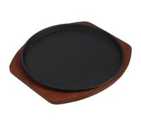 UTHCLO Plato para Filetes de Hierro Fundido 25 CM Redondo Base de Madera Sartén Gruesa para Filetes Antiadherente Plancha para Cocinar Bistec Pescado y Patatas Uso Doméstico y