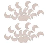 UTHCLO Rodajas de Madera Natural sin Pintar con Forma de Luna 30 Mm, 80 Piezas con Anillos Metálicos para Manualidades Diy, Adornos Colgantes y Decoración Artesanal