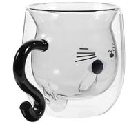 UTHCLO Taza de Cristal Transparente Forma de Gato y Doble Pared Vaso Aislante sin Tapa para Café Té y Leche Diseño Creativo Asa para Uso Hogar y Oficina