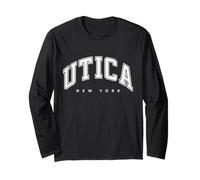 Utica New York NY Varsity Style Texto Blanco Manga Larga