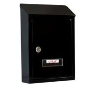 UTILIA Buzón de correos Capri 21 x 6 x 30 cm, porta cartas de chapa pintada con techo, solapa superior trasera, buzón exterior con cerradura de cilindro, 2 llaves (negro)