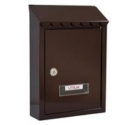 UTILIA Buzón de correos Capri 21 x 6 x 30 cm, porta cartas de chapa pintada con techo, solapa superior trasera, buzón exterior con cerradura de cilindro, 2 llaves (marrón)