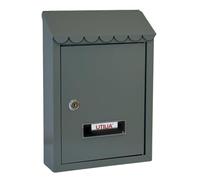 UTILIA Buzón de correos Capri 21 x 6 x 30 cm, porta cartas de chapa pintada con techo, solapa superior trasera, buzón exterior con cerradura de cilindro, 2 llaves (gris)