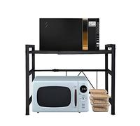Utility Carts Kitchen Retractable Microwave Oven Rack, The Table Top Can Be Adjusted to 2 Heights, with Non-Slip Feet and 3 Hooks Oven Rack