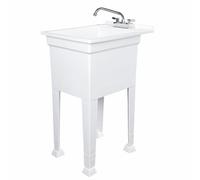 UTILITYSINKS Fregadero de plástico independiente de 18 pulgadas, Fregaderos Industriales con grifo oscilante de acero inoxidable resistente para garaje, lavandería y jardín, color blanco