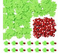 UTMACH 100 Piezas Mariquita de Madera,Mariquitas Decorativas Adhesivos,Mini Mariquita Madera con 100 Trébol de Cuatro Hojas de la Suerte para Craft Scrapbooking Decoración Bricolaje