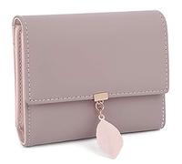 UTO Cartera RFID de Mujer Monedero Corto Adorno Hoja Colgante Cartera Minimalista con Bolsillo de Cremallera para Monedas