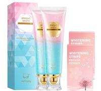 Utogru Whitening Toothpaste (con tiras blanqueadoras) - Radiant White Teeth, pasta de dientes libre de fluoruros y suave para dientes sensibles, blanqueamiento dental natural, aliento fresco (2 piezas