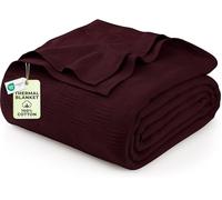 Utopia Bedding Burgundy 100% Cotton Blanket [Queen Size - 90x90 Inch] 350GSM Lightweight, Soft and Breathable Thermal Blanket for All Seasons