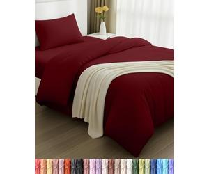 Utopia Bedding - Funda nordica Cama 90, Sabana Bajera 90x190 y Funda Almohada (50x75cm) - Funda edredon 135x200 - Juego de Cama de Microfibra cepillada Suave (Borgoña)