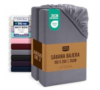 Utopia Bedding Juego de 2 Sabana Bajera 180x200 - Gris - (Cama 180) | Certificado Oeko Tex - Bolsillo Profundo - Microfibra Cepillada