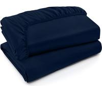 Utopia Bedding Juego de 2 Sabana Bajera - Twin - Azul Marino - Bolsillo Profundo - Microfibra Cepillada (Cama 180)