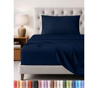 Utopia Bedding Juego de Sabanas 3 Piezas, 90x190cm, Azul Marino | Sábana Bajera, Sábana Plana y 1 Funda de Almohada 50x75 - Cama 90 - Oeko-Tex Certificado - Poliéster Microfibra Cepillada